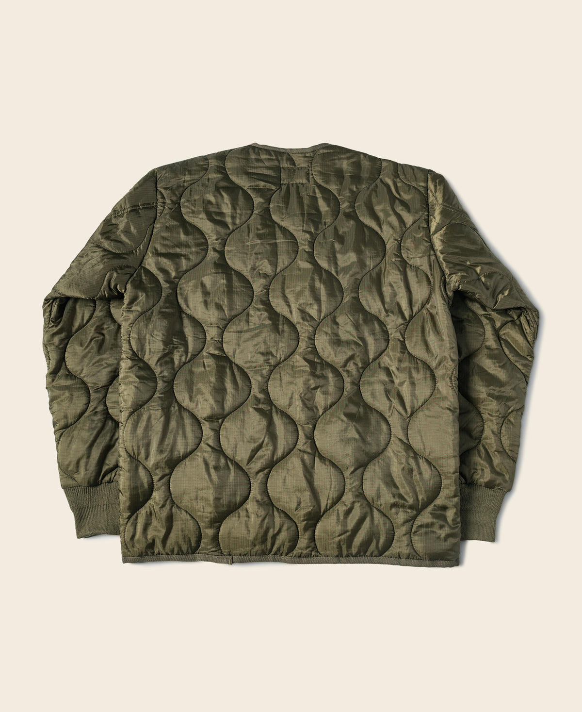 Military Style Quilted Padded Ripstop Nylon Jacket - Olive