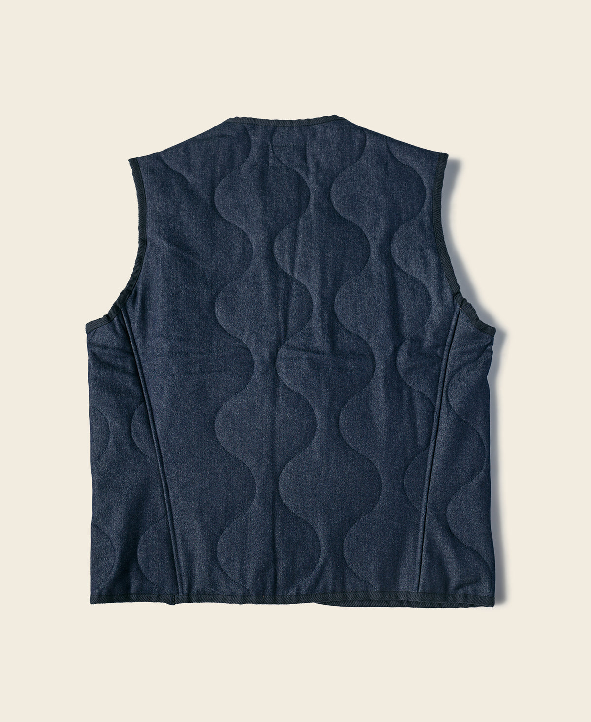 Military Style Quilted Padded Denim Vest - Navy