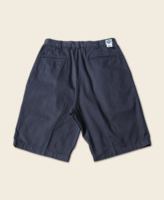 Classic Straight Leg Double Pleated Shorts - Navy