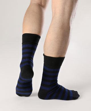 Retro Striped Cotton Socks - Black/Blue