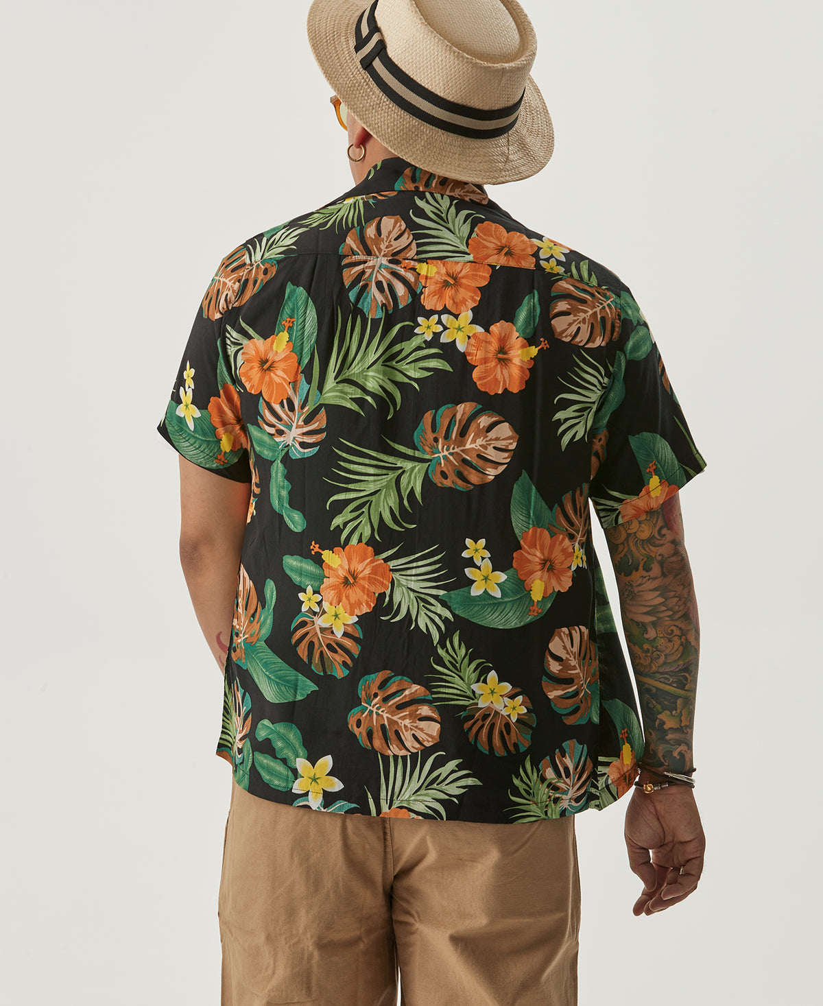 Plants &amp; Flowers Pattern Aloha Shirt - Black