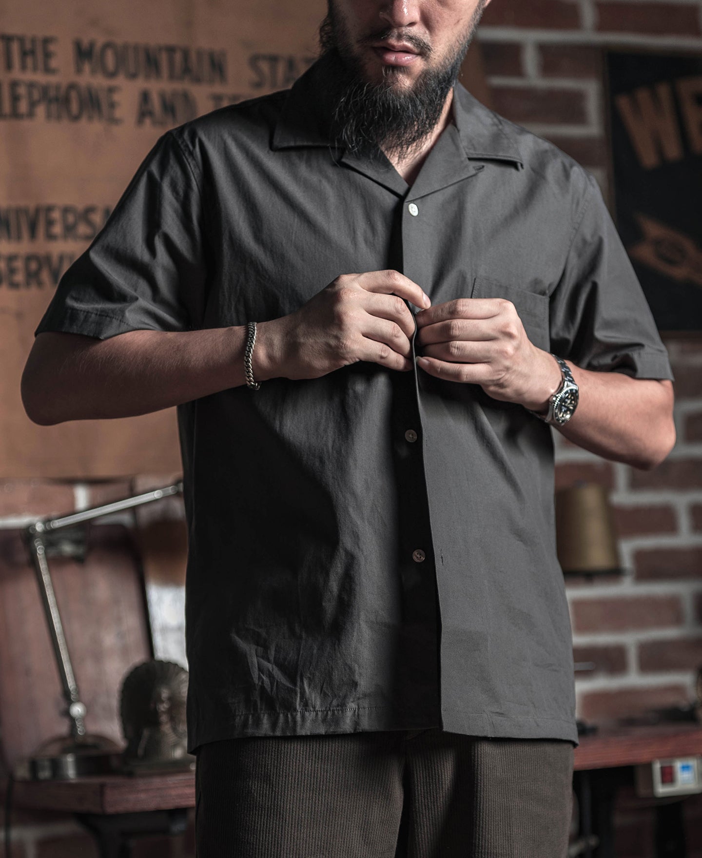 panama dress shirt Panama Cloth Open Collar Shirt in Sand Blue Owl Workshop