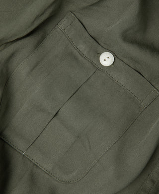 Loose Embroidery Bowling Shirt - Olive