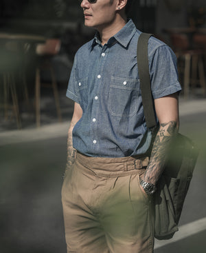 Men's Vintage 7.2 oz Chambray Short Sleeve Work Shirt - Blue 