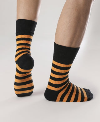 Retro Striped Cotton Socks - Black/Orange