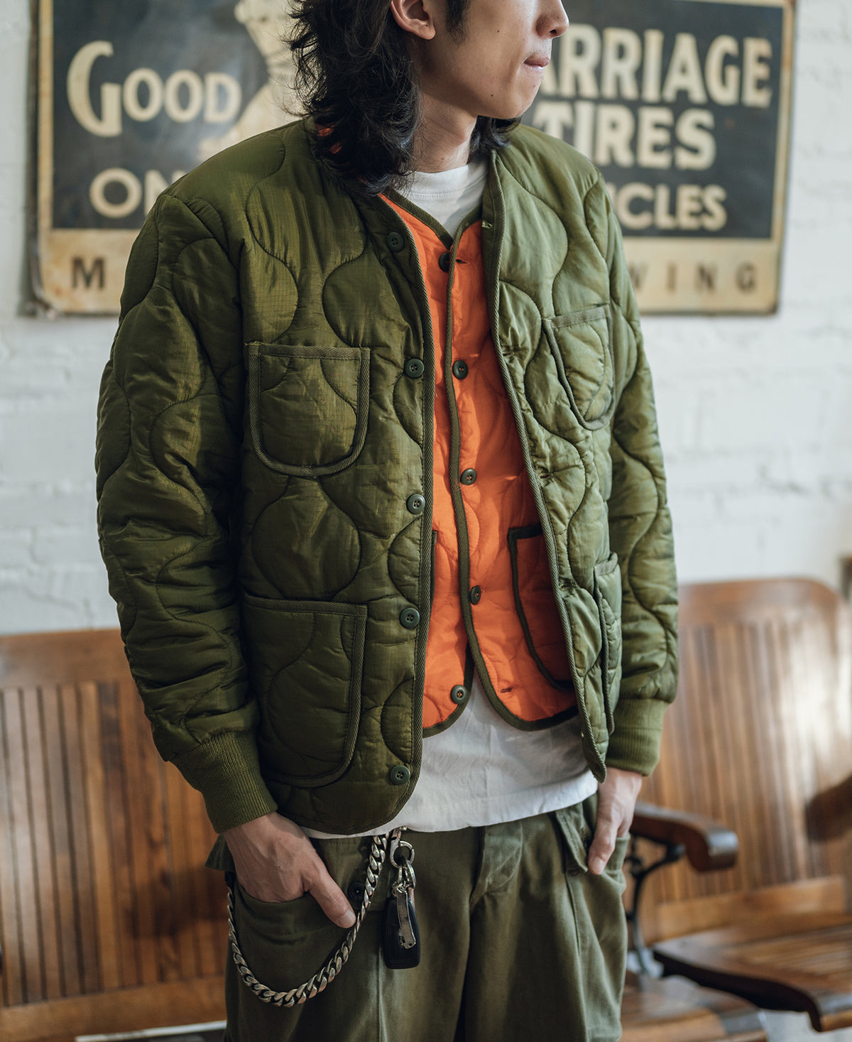 Military Style Quilted Padded Ripstop Nylon Jacket - Olive