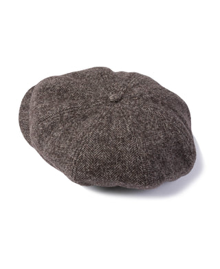 Brown Herringbone Wool Newsboy Cap