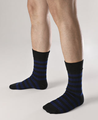 Retro Striped Cotton Socks - Black/Blue