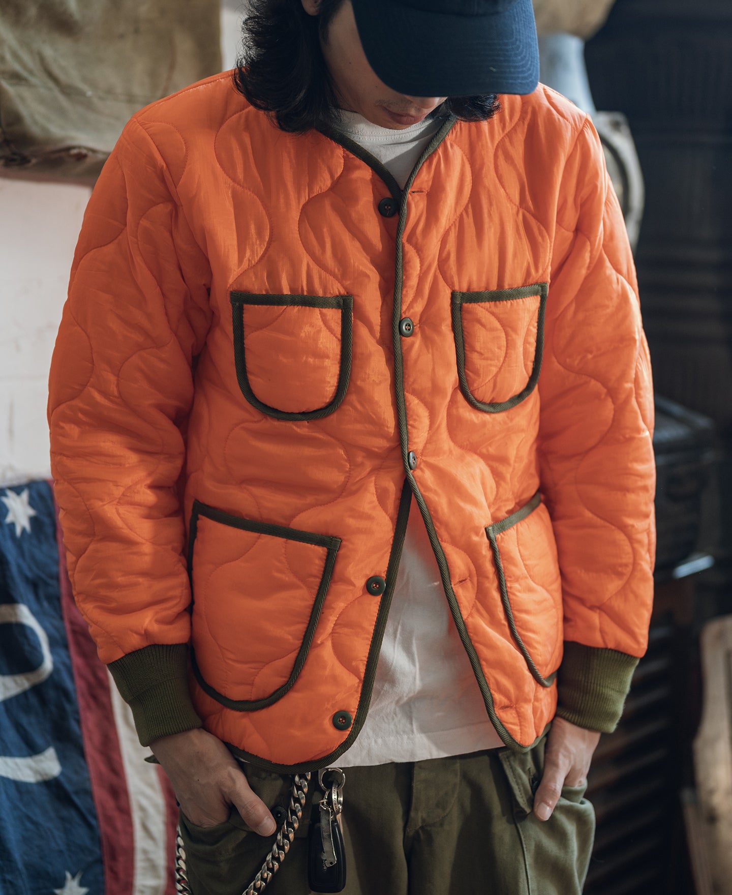 Military Style Quilted Padded Ripstop Nylon Jacket - Orange | Bronson