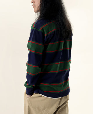 Classic Fit Striped Jersey Rugby Shirt - Green/Navy/Red