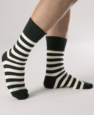 Retro Striped Cotton Socks - Green/White