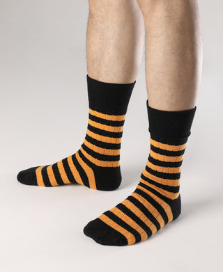 Retro Striped Cotton Socks - Black/Orange