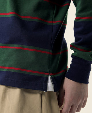 Classic Fit Striped Jersey Rugby Shirt - Green/Navy/Red