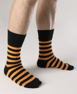 Retro Striped Cotton Socks - Black/Orange