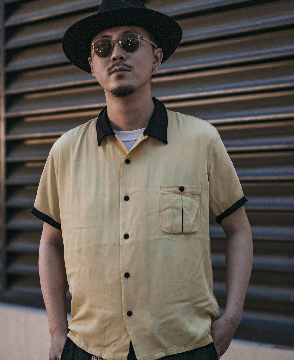 Loose Embroidery Bowling Shirt - Yellow