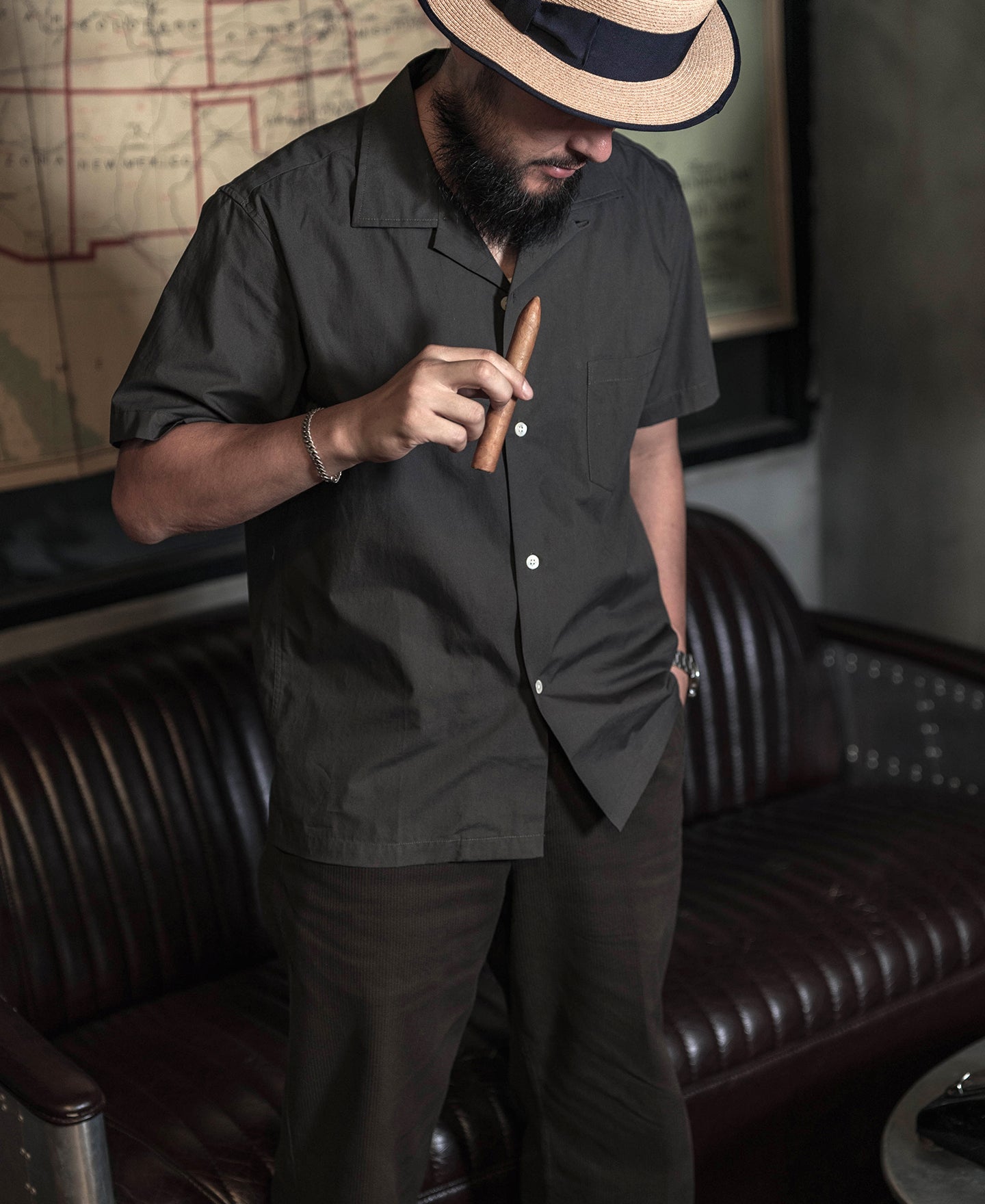 panama dress shirt Panama Cloth Open Collar Shirt in Sand Blue Owl Workshop
