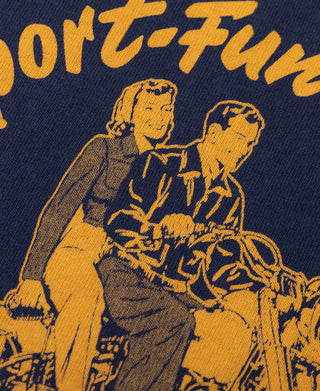 Retro Motorcycle Rider Printed T-Shirt - Navy