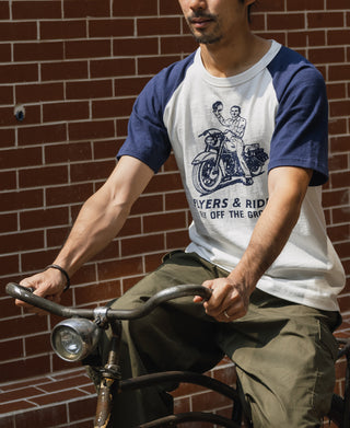 Two-Tone Rider Printed Raglan Sleeve T-Shirt - Blue/White