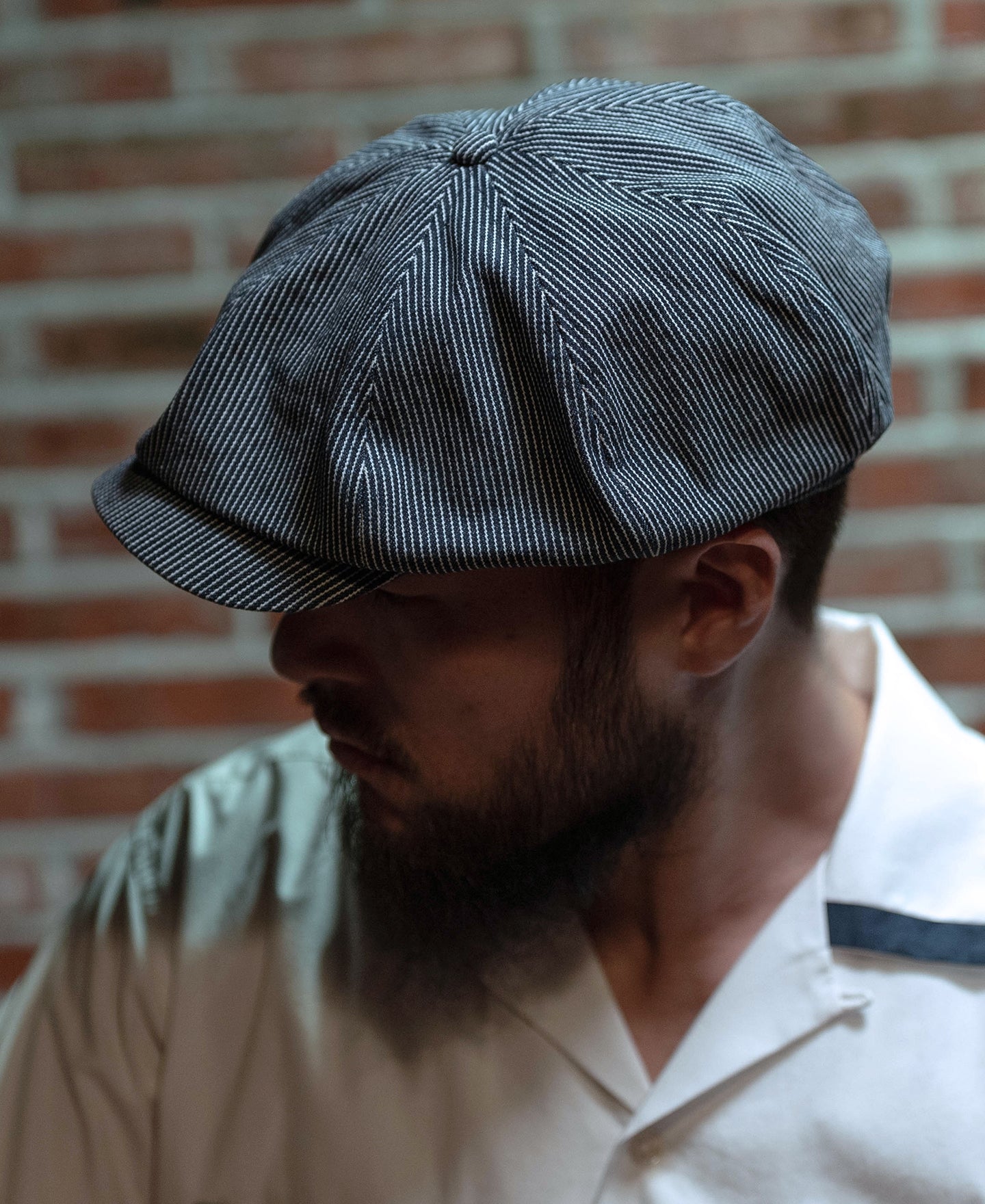 Striped Denim Newsboy Cap - Main Image