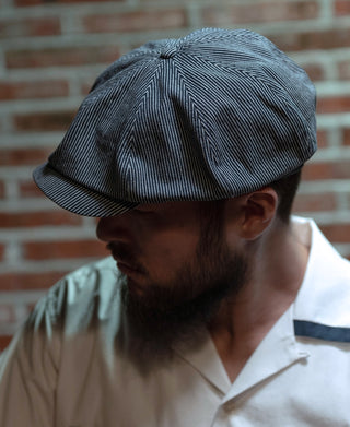 Striped Denim Newsboy Cap