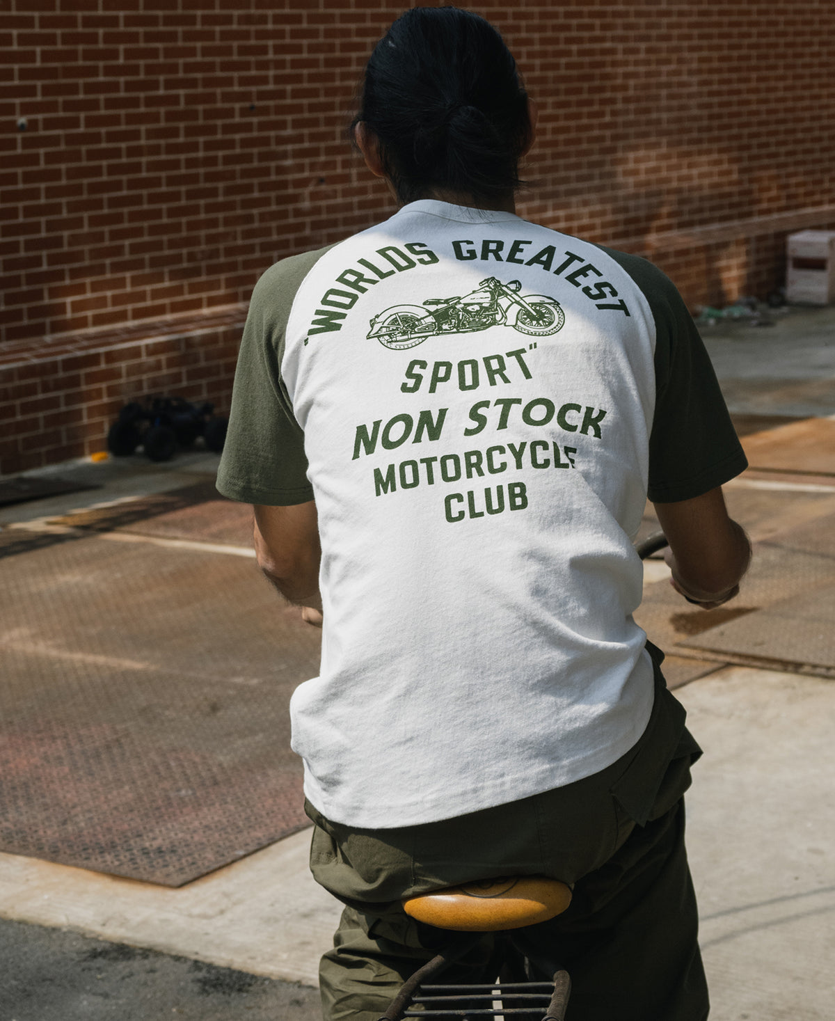 Two-Tone Rider Printed Raglan Sleeve T-Shirt - Green/White