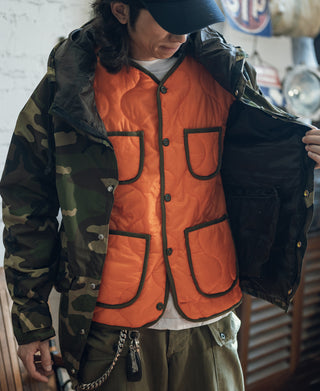 Military Style Quilted Padded Ripstop Nylon Jacket - Orange