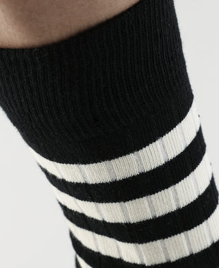 Retro Striped Cotton Socks - Black/White