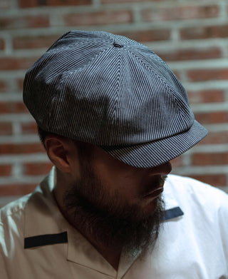 Striped Denim Newsboy Cap