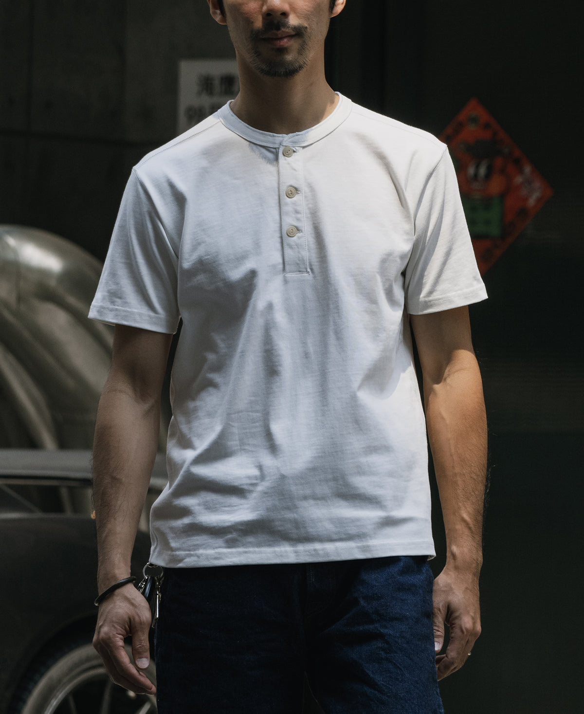 10.6 oz Cotton Short Sleeve Henley T-Shirt - White