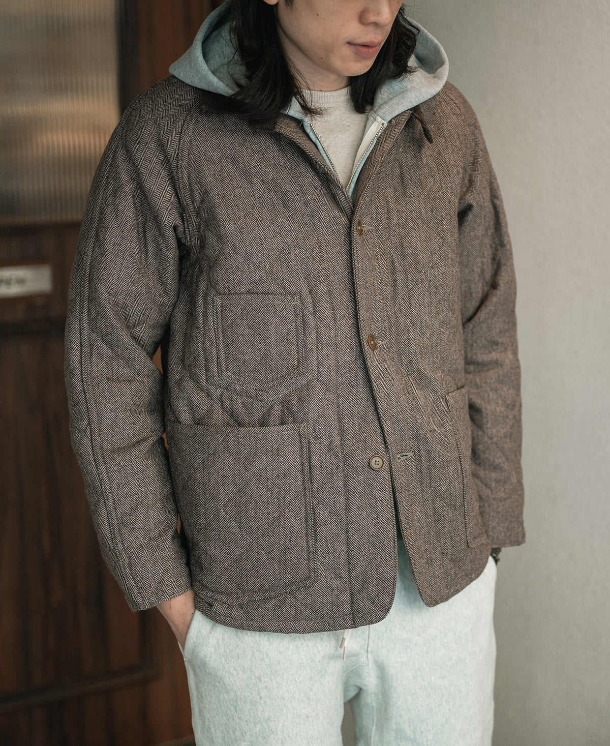 Herringbone Wool and Polyester-Blend Quilted Padded Chore Jacket