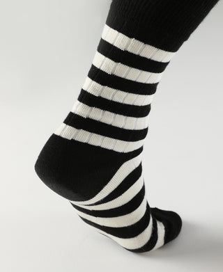 Retro Striped Cotton Socks - Black/White