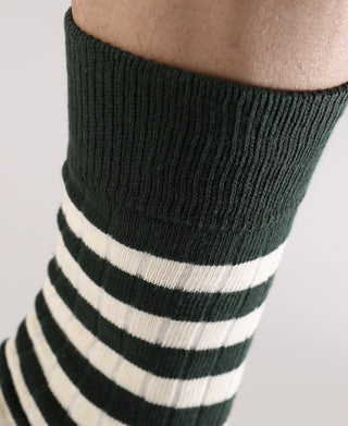 Retro Striped Cotton Socks - Green/White