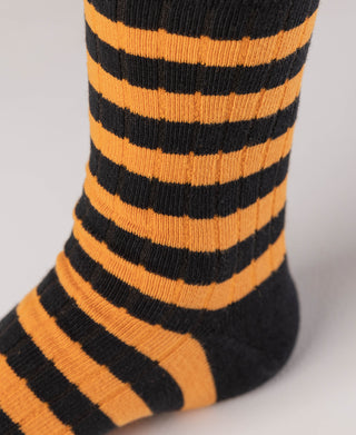 Retro Striped Cotton Socks - Black/Orange