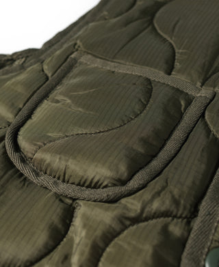 Military Style Quilted Padded Ripstop Nylon Vest - Olive